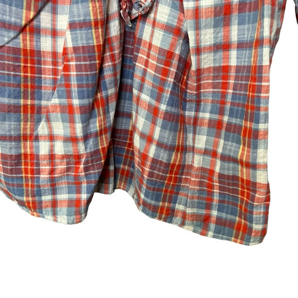 🔹5/$25🔹 Terra & Sky Red Blue Plaid Ruffle Woven Short Sleeve Top 0X (14W) - Picture 6 of 13